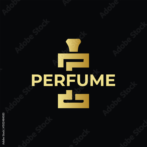 Elegant Gold Perfume Logo on Black Background