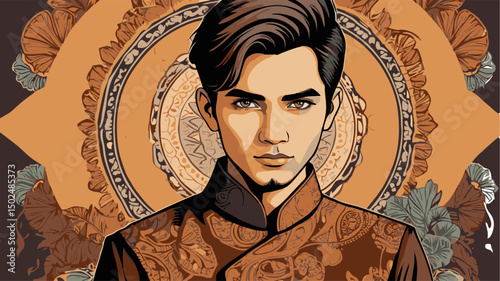 illustration of Indonesian Javanese batik clothing for men