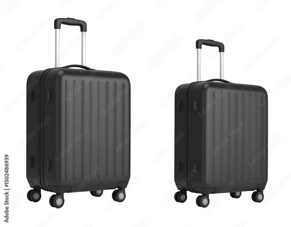 Two dark gray carry-on suitcases with wheels and extendable handles, shown from different angles Two dark gray carry-on suitcases with wheels and extendable handles, shown from different angles