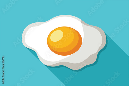 Fried egg isolated on blue background, sunny side up breakfast food