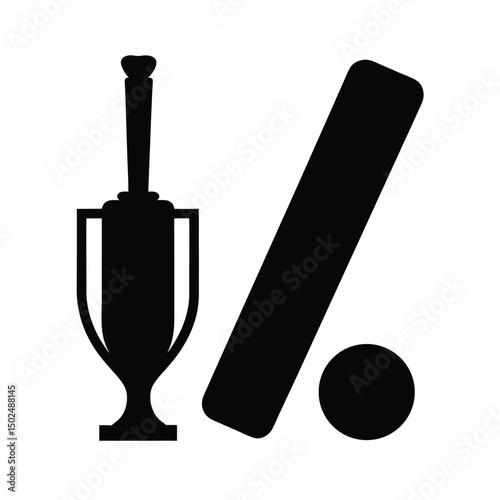 Black and white cricket sport equipment vector illustration on white background