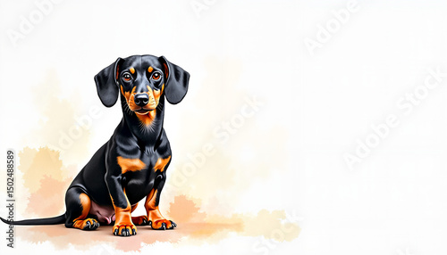 Dachshund dog sitting in illustration style on white background
