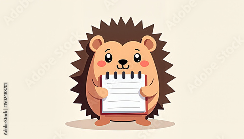 Cute cartoon hedgehog holding a notepad
