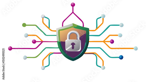Shielded security protecting digital data illustrated with vibrant circuits on a black background