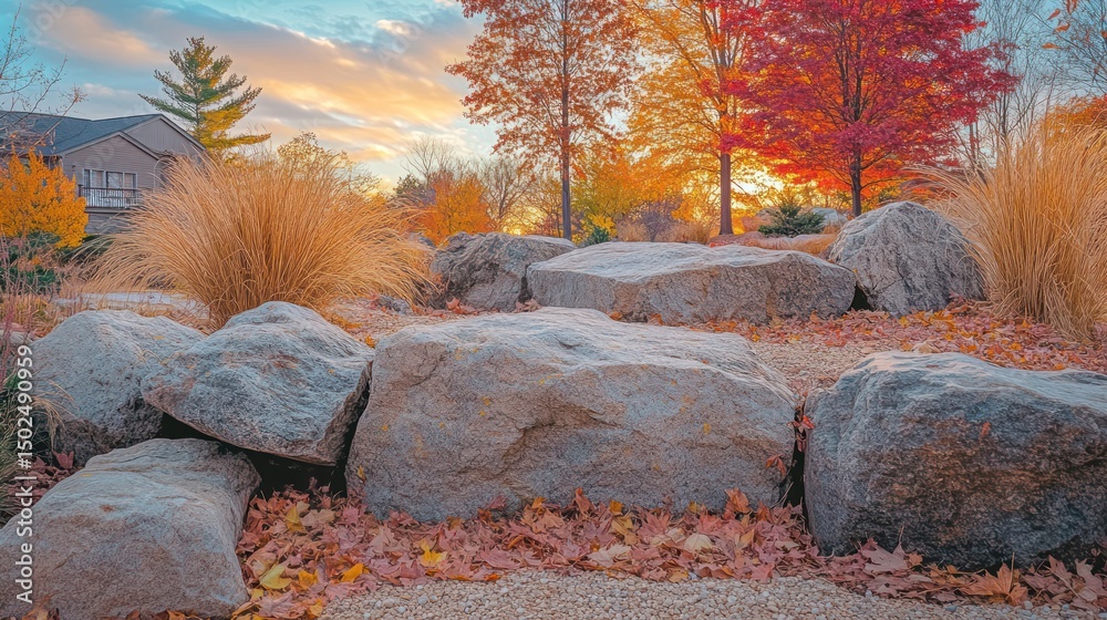 Autumn landscape with large rocks