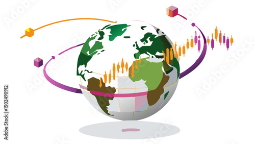 Global Market Trends Navigating Economic Fluctuations around the world in minimalist vector style