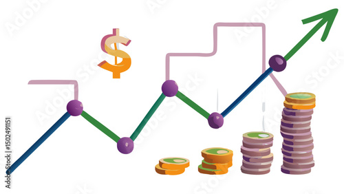 Charting Financial Success A Colorful Graph Illustrating Investment Growth and Profitability with a