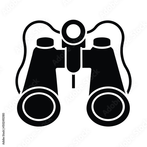 Simple black and white silhouette of a binoculars icon for observation and exploration