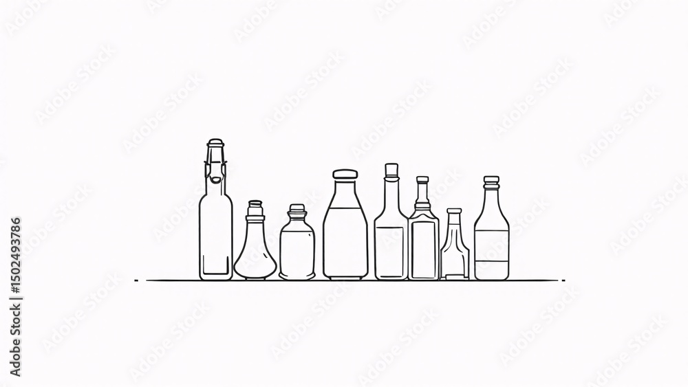 Obraz premium Line Art Bottles Against White Backdrop