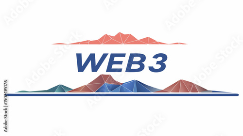 Web three logo with polygonal mountain range design in blue red and green color palette on white background