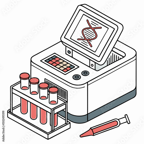 Creative PCR Machine Vector Illustration | Clean and Modern Design for Genetic Testing, Molecular Biology, and Medical Laboratory Projects