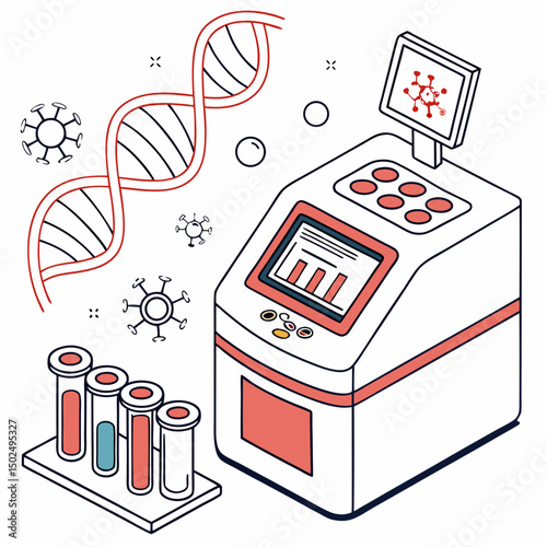 Creative PCR Machine Vector Illustration | Clean and Modern Design for Genetic Testing, Molecular Biology, and Medical Laboratory Projects