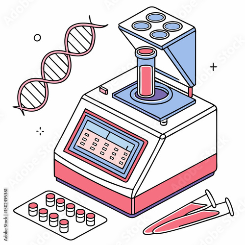 Creative PCR Machine Vector Illustration | Clean and Modern Design for Genetic Testing, Molecular Biology, and Medical Laboratory Projects