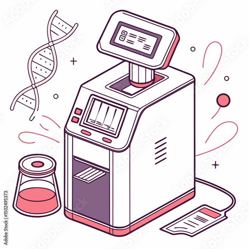 Creative PCR Machine Vector Illustration | Clean and Modern Design for Genetic Testing, Molecular Biology, and Medical Laboratory Projects