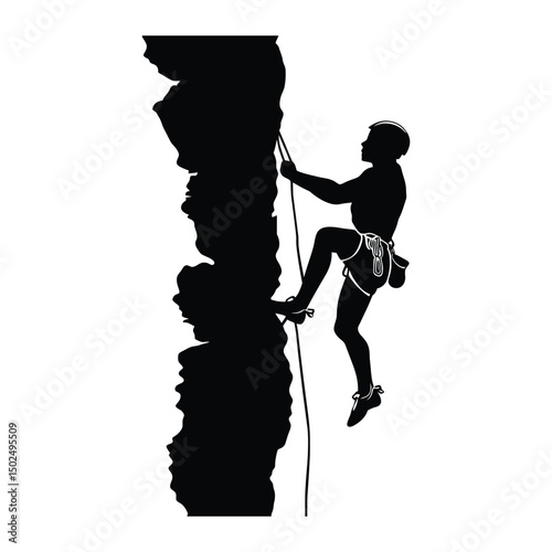 Rock climbing with a mountain silhouette