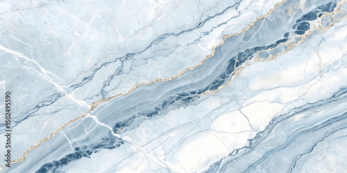 Serene light blue marble with white clouds of veining and delicate golden accents, creating peaceful, sky-like patterns across the polished surface