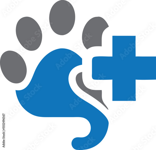  Veterinary Clinic Logo with Paw Print and Medical Symbol