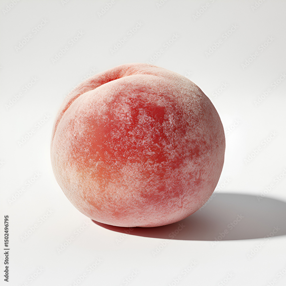 Fototapeta premium Close-up 4K image of a peach with velvety skin and blush tones on white background