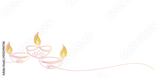 Diwali festival lights continuous line vector illustration. EPS 10