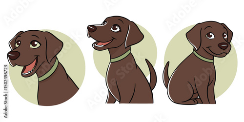 Adorable brown labrador puppy in various poses cartoon illustration royalty free