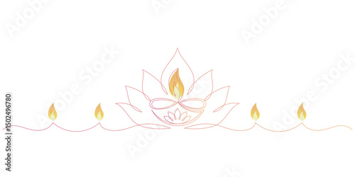 Diwali festival lights continuous line vector illustration. EPS 10