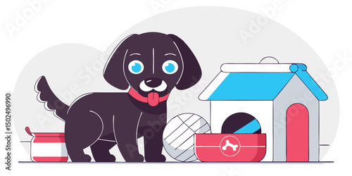 Adorable cartoon dog with accessories in a playful illustration transparency included