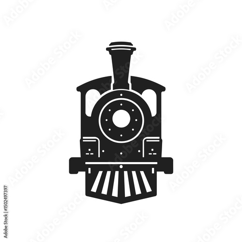 Simple Black and White Train Engine Front View Vector Illustration Graphic Design