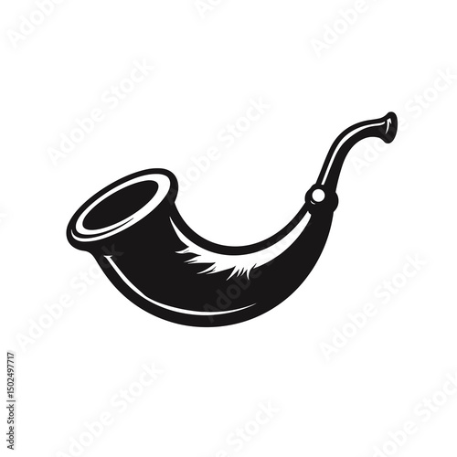 Elegant Black and White Vector Illustration of a Smoking Pipe with Curved Stem and Bowl