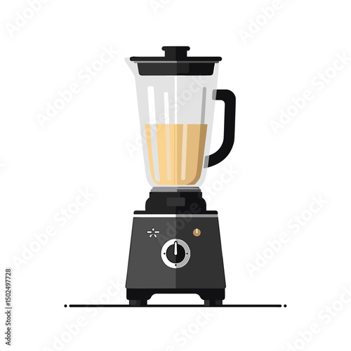 Illustration of a Modern Electric Blender with a Smoothie Inside, Flat Design Style