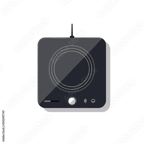 Illustration of a Modern Black Induction Cooktop with Control Panel and Power Cord, Flat Design