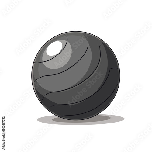 Illustration of a Gray Exercise Ball with Black Lines and Shading for Fitness and Training