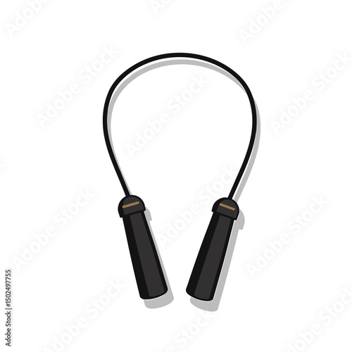 Black Jump Rope Illustration with Handles for Fitness and Exercise Equipment
