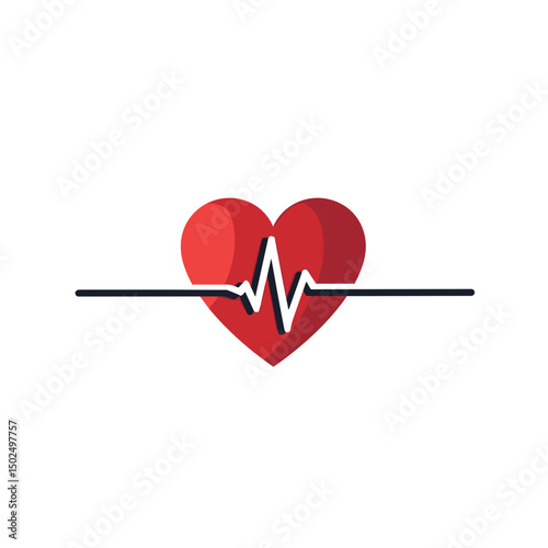 Vector Illustration of a Red Heart with an ECG Heartbeat Line on a White Background for Medical or Health Concepts