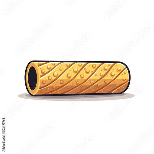 Cartoon Rigatoni Pasta Illustration with Detailed Texture and Shading on a White Background