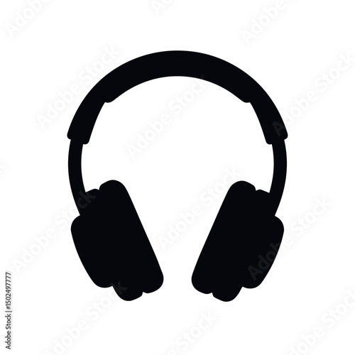 Black Silhouette of Headphones for Music Listening and Audio Entertainment Vector Graphic