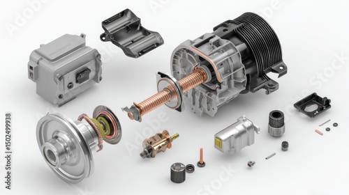 Detailed exploded view of an electric motor and compressor assembly