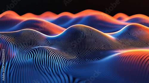 Abstract wave patterns, digital landscape, vibrant colors