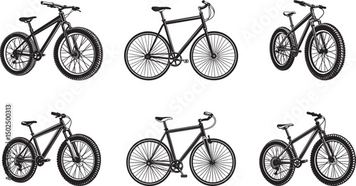 Set of vintage and retro motorcycles in vector style Silhouettes with chrome and black details