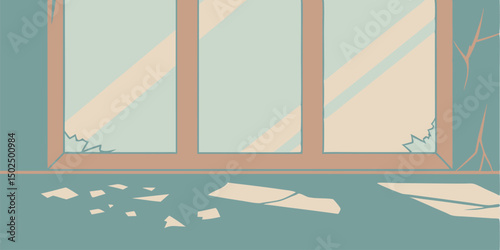 Broken window illustration in minimalist style with transparency for versatile design use