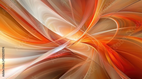 Abstract swirling orange and beige artwork with dynamic, flowing lines creating a vibrant, energetic composition