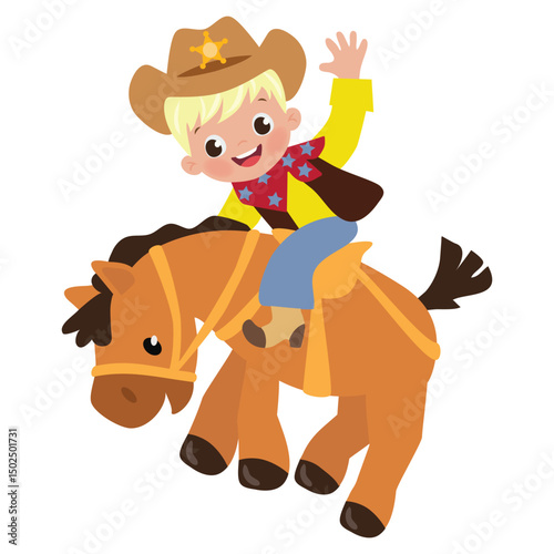 Cute little cowboy riding a horse vector cartoon illustration