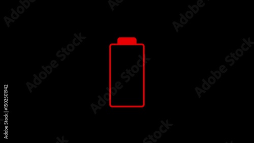 Low Battery Digital Animation, Flashing Battery Icon Loop with Alpha Transparency