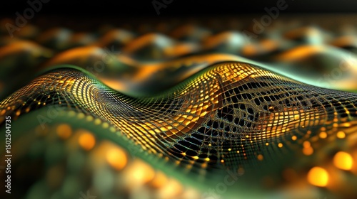 Abstract gold and green undulating digital landscape
