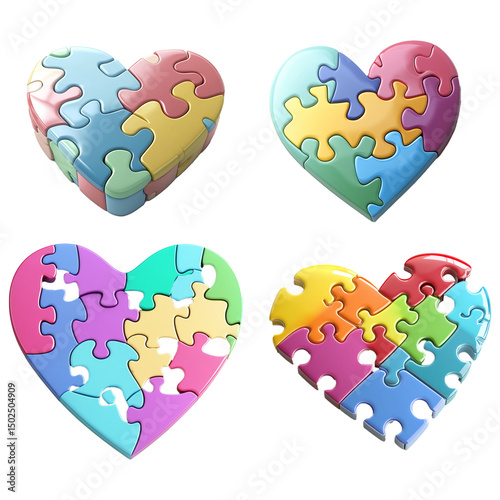 set of heart shaped puzzle