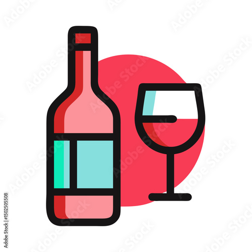 Bottle of wine and glass illustration representing social gatherings and celebrations
