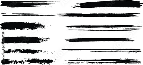 Black paint brush set of grunge black paint brush strokes. All brush strokes are isolated on white background. Set of grunge black ink brush strokes on white background. 