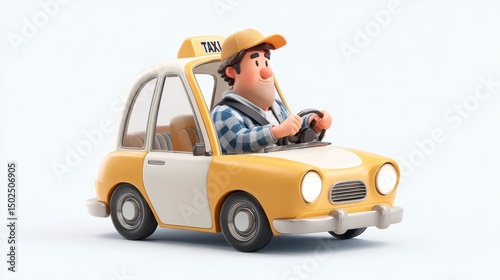 Cartoon Taxi Driver with Car