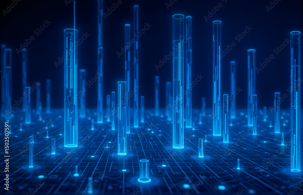 Digital Tech Visualization with Blue - hued Tubes Digital Tech Visualization with Blue - hued Tubes