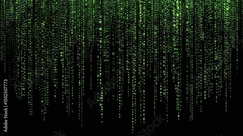 Cascading green digital code on black background
