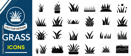 Grass vector icon set. Silhouette of grass symbol. Grass icon set, lawn grass vector illustration. Collections of grass silhouette.